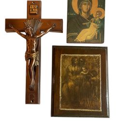 Set Of 3 Vintage Religious Items Crucifix, Art, Catholicism, Jesus 