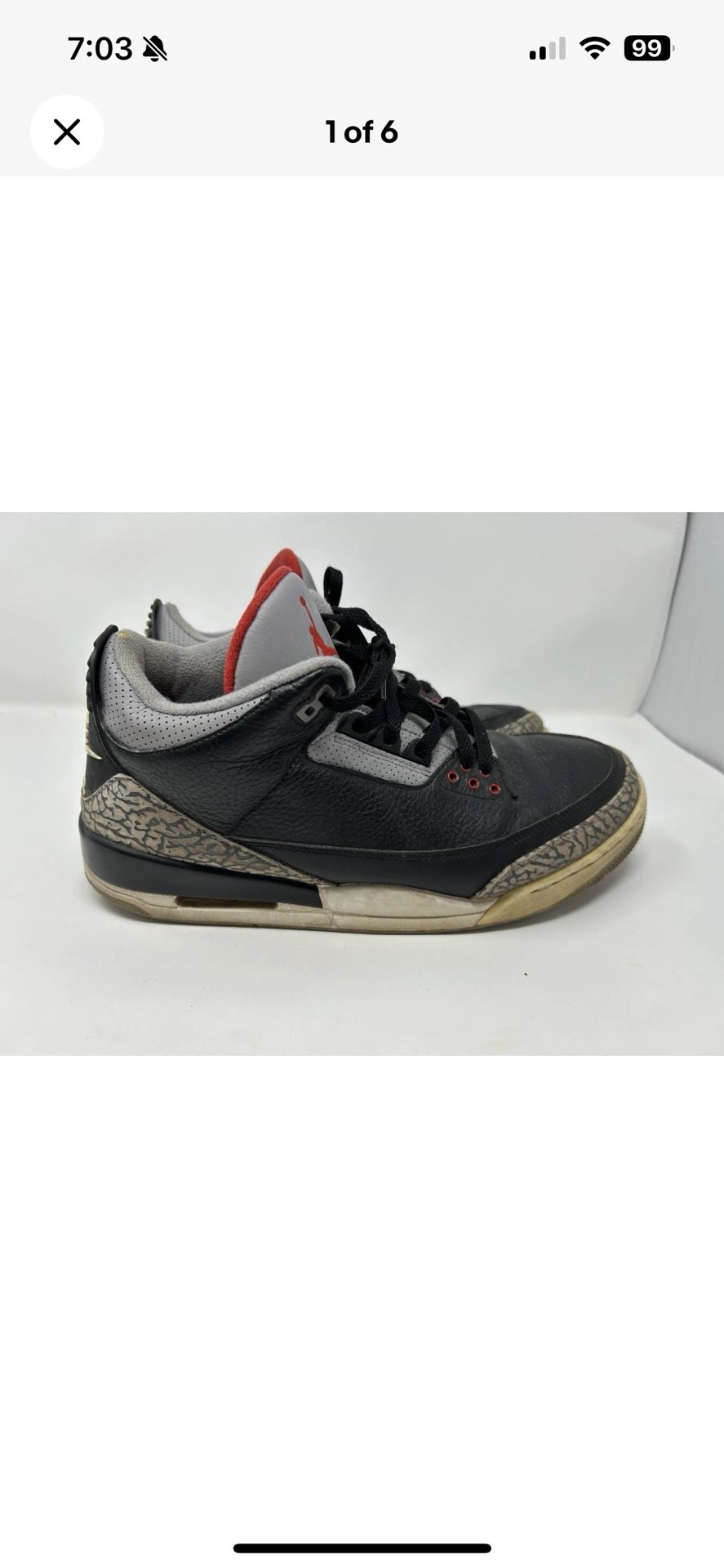 Nike Air Jordan 3 Black Cement Sz 12