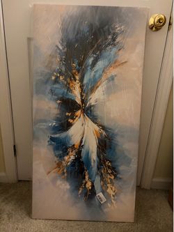 20” x 40” Modern Abstract Blue & Gold Canvas Wall Art