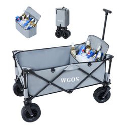WGOS Collapsible Folding Wagon with Cooler Bag and Adjustable Handle for Camping Outdoor Wagon Cart