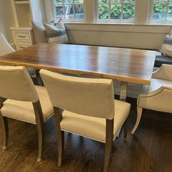 Fabulous Custom Made Live Edge Kitchen Table and 4 Faux Leather Chairs 