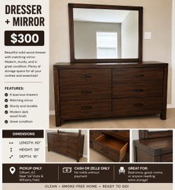 Solid Wood Dresser with matching mirror