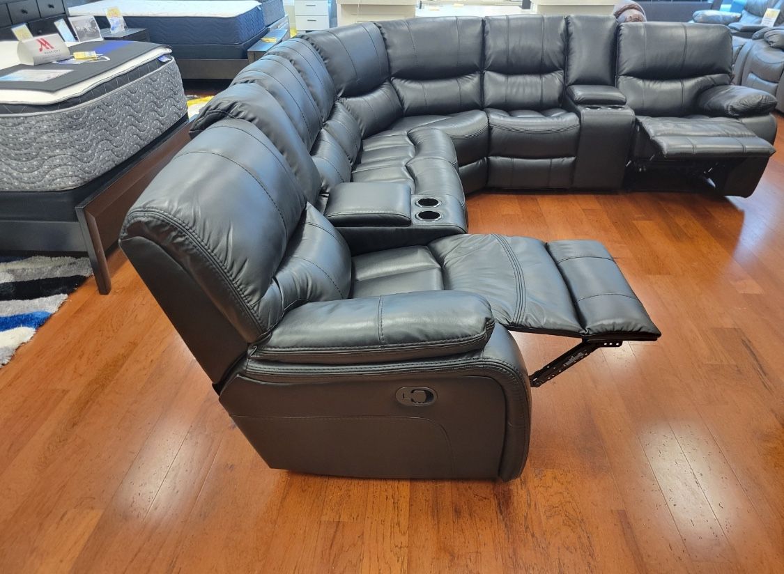 Tax Time Sale. Madrid Black Leather Reclining Sectional Now $1099. Easy Finance Option. Same Day Delivery.