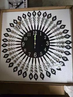 Modern Large Wall Clock for Living Room Decor Extra Wall Clock for Bedroom Kitchen Office Indoor 24 Inches Home Decoration Big Black Crystal Wall Cloc