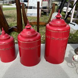 3 Red Canisters 