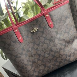 Reversible Red Coach Tote Bag 