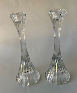 Pair of Crystal Glass Candlestick Holders