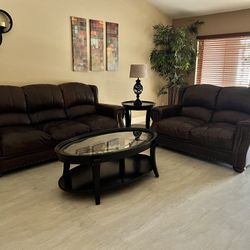 Leather Couch Set And Tables