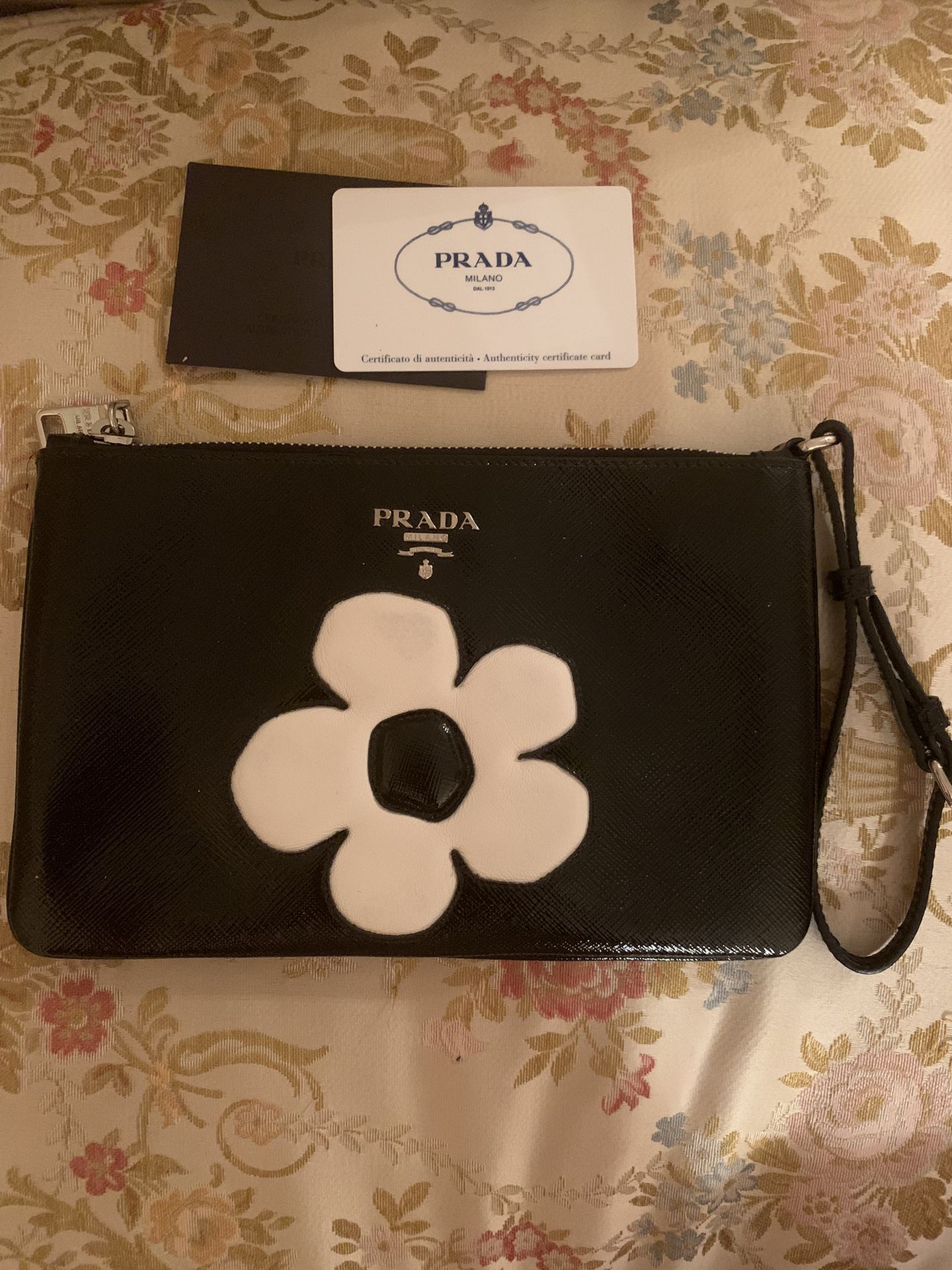 Authentic Prada Flower Logo Clutch Bag Wallet Wristlet
