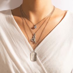 Bohemian Snake Square Pendant Necklace for Women Shiny Crystal Stone Multi-layer