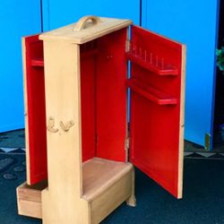 Sewing Box - Antique Vintage Featured Portable Sewing Box Solid Wood - 28H x 13W x 6D 