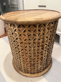 West Elm Carved Wood Side Table – Solid Mango Wood