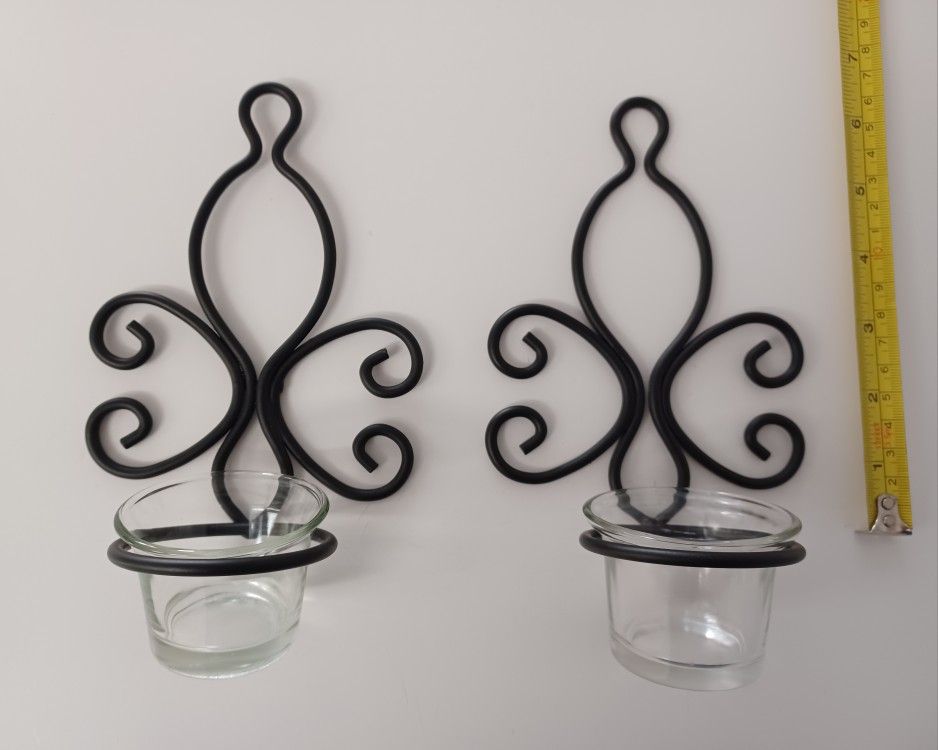 Two Wall Mount Metal Tea Light Candle Holders