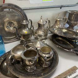 Silver Plated Ware Serving ware  Tea Pots Platers And More Lot !! $200 Or Best Offer !! W