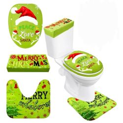 3 Pcs Christmas Green Toilet Seat Cover Set  Christmas Bathroom Decorations
