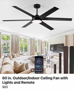60 in. Outdoor/Indoor Black and Walnut 6 Blades Large Ceiling Fan with Lights and Remote   Model # Y24FSD0004-2801HD  L-5494