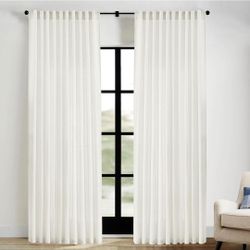 70 in Width for 72 Inch Window,Pleated Back Tab Linen Semi Sheer Full Length Curtains for Living Room Sliding Glass Door 2 Panel Set,72x90,70x90,6FT x