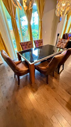 6 seater glass top dining table set