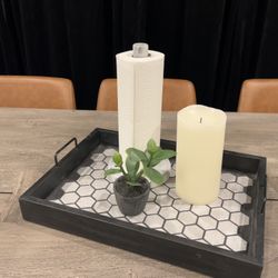 Tabletop Decor Set Tray Candle Plant