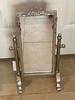 Beautiful Modern Antique Style Silver Tone Tabletop Swivel Vanity Makeup Mirror Indian