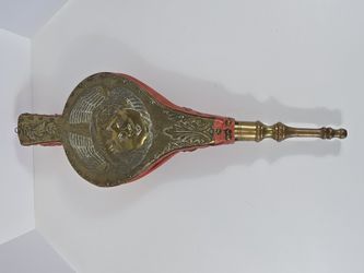 Decorative Brass Fire Bellows And Two Pairs Of Tongs