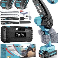 Tietoc Mini Chainsaw 6 Inch Cordless, Portable Electric Chain Saw Small Handheld Battery Powered Super Saws, Stocking Stuffers for Adults Men Gifts fo