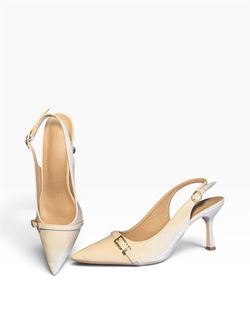 Cream leather sling back heels with buckle detail