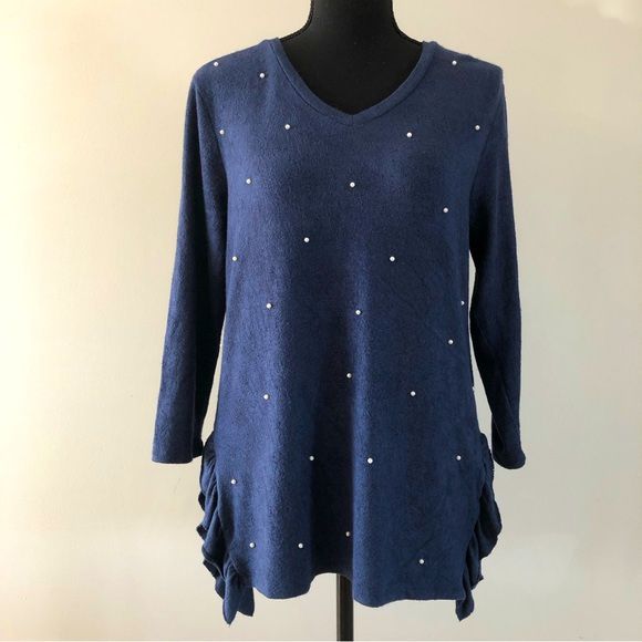 Womens MC2 Blue Faux pearl long sleeve sweater size M