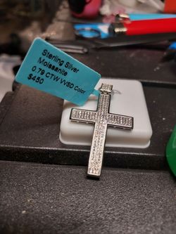 Sterling silver moissanite cross pendant