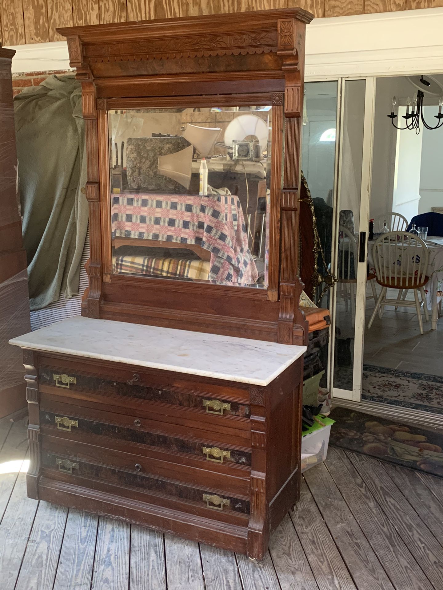 Antique marble top dresser with mirror