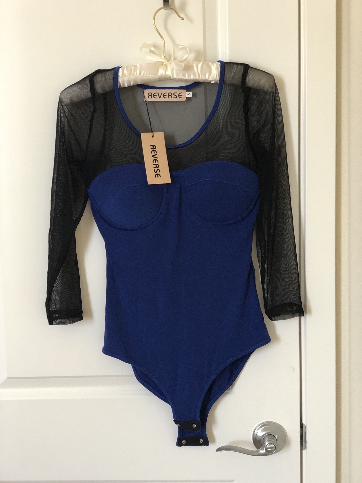 Blue and black bodysuit, NWT. Size S