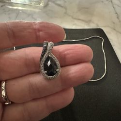 Silver C.925 Necklace Cz, Onyx 18” Chain 