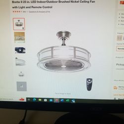 Brette ll 23 In. LED indoor/outdoor Brushed Nickel Ceiling Fan With Dimmable Light And Remote Control