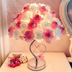 Desk Lamp Rose Flowers Creative Table Light Table Lamp for Christmas Dating Party Wedding Living Room Bedroom Party Home Decor(Pink & White)