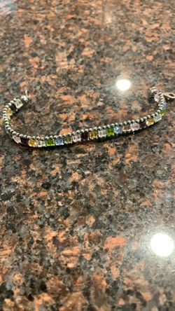 Dainty multi-gemstone 925 sliver tennis bracket small baguette cut stones