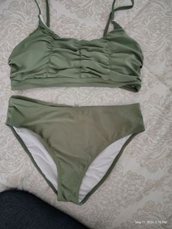 New beautiful KHAKI GREEN bathing suit size M. Lighting in room makes it look faded. ITS 100% NOT FADED. CASH ONLY PICKUP