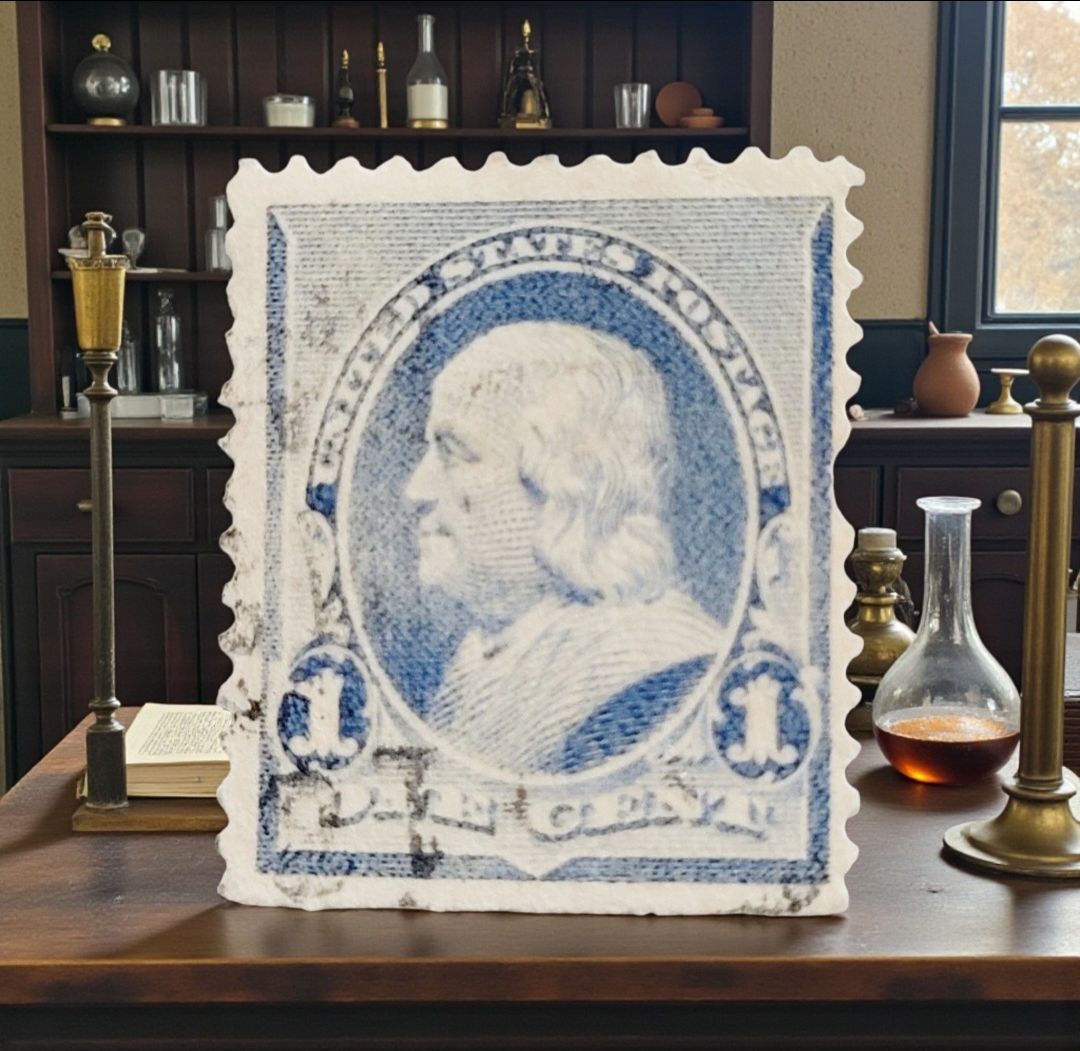 1890-93 Scott #219 Benjamin Franklin Dull Blue 1-cent Perf 12 Post Marked Canceled. The stamp shown is a United States 1-cent stamp featuring Benjamin