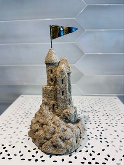 Vintage 70s Sand Castle Art Sculpture made with Real Sand 7 1/2” tall x 4” wide