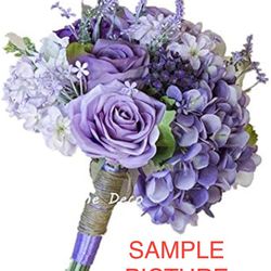 Tinge Time Deco Silk Mixed Floral Wedding Bouquet in Lavender Purple