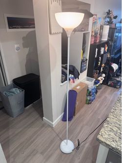 White Torchiere Floor Lamp with Frosted Glass Shade