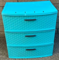24" Tall Blue Plaster 3 Drawer Shelf Organizer
