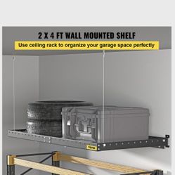 Garage Wall Shelf 2 x 4 ft Garage Shelving Wall Mounted Steel Shelf, Garage Overheads Storage Rack, 260 LBS Weight Capacity Floating Shelves, Heavy Du
