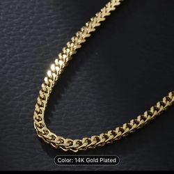 Simple Stylish 14K Gold Plated Stainless Steel Cuban Chain Necklace 