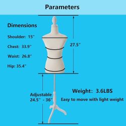 Female Mannequin Body Torso Dress Form with Adjustable Tripod Stand for Clothing Dress Jewelry Display (white )