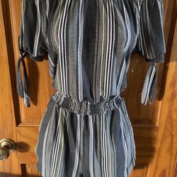 Derek Heart Black White Grey Off The Shoulder Romper Medium