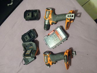 Rigid 18v brushless compact impact drill set with charger and 2 batteries