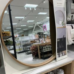 Round Wood Framed Wall Mirror 