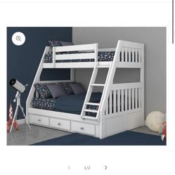 New White Bunk Bed Twin Over Full Bed With 3 Drawers 