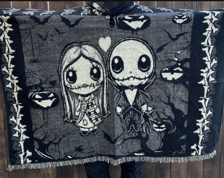 The night Mare Before Christmas Alpaca Wool Poncho Jack and Sally Poncho
