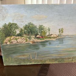 Vintage Country Side Oil Painting Signed 